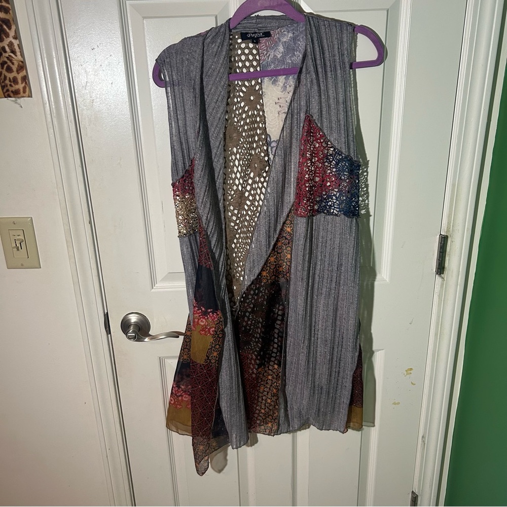 Papa Vancouver Open-Front Patchwork Boho Cardigan